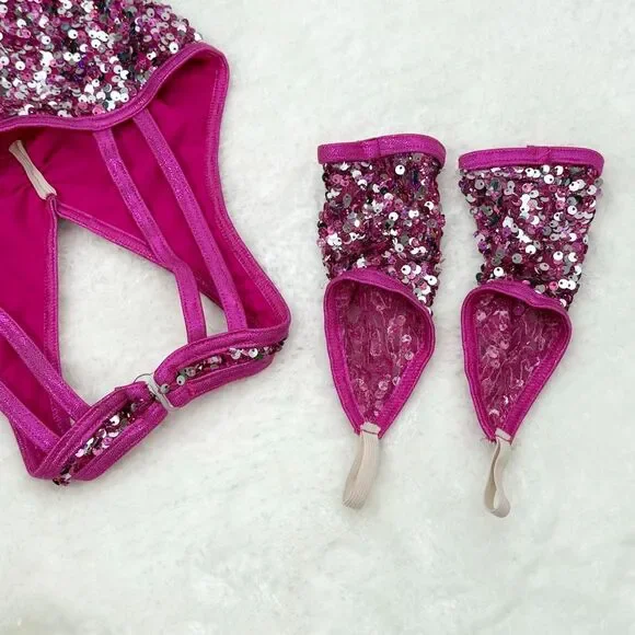 Weissman Showtime Fuschia Pink Sequin Dance Costume US Size IC 7-8 Intermediate - Picture 10 of 11